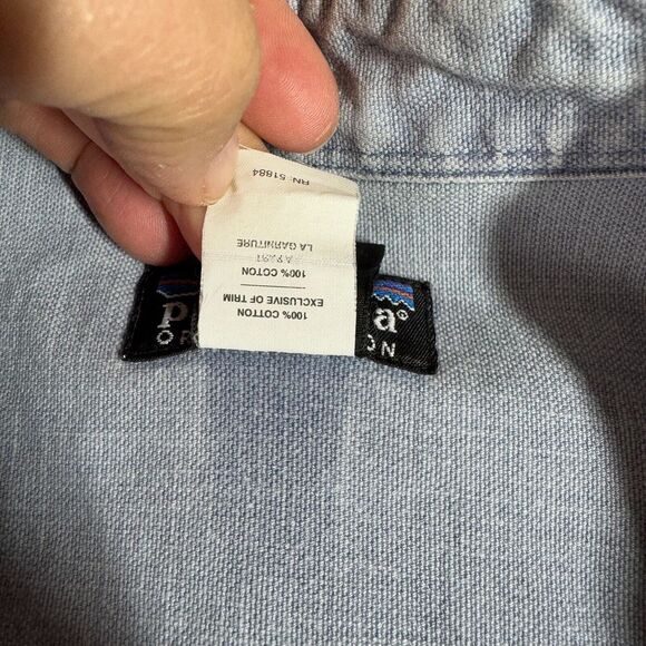 Vintage Patagonia Heavy Denim Button Up Shirt 2XL XXL Long Sleeve Logo Faded - Picture 7 of 13